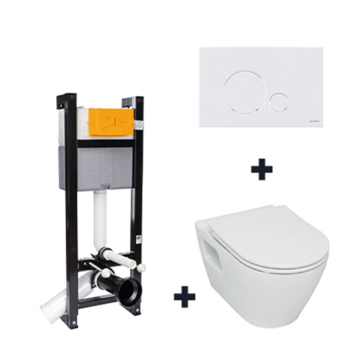 Pack WC Bâti-support SIDER - Cuvette suspendu - Sans bride - Plaque de commande double touche 