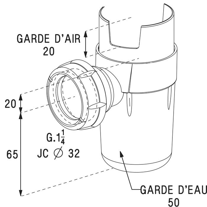 Siphon groupe de sécurité - NICOLL - Ø32 mm / 1"1/4 - Entrée F 26x34 / 1" - 360° - Vendu par 10-1