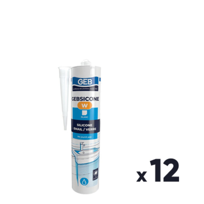 Mastic silicone - GEB - Gebsicone W - Spécial sanitaire - Blanc - Vendu par 12-1