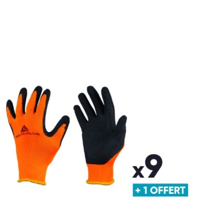 Lot de 9 gants mécaniques – DELTA PLUS – DPVV733 – Orange fluo/noir – + 1 OFFERT-1