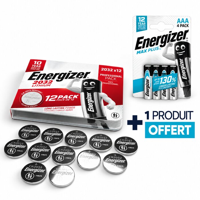 Lot de 12 piles bouton lithium CR2032 - ENERGIZER - 3 V - + 4 piles AAA OFFERTES-1