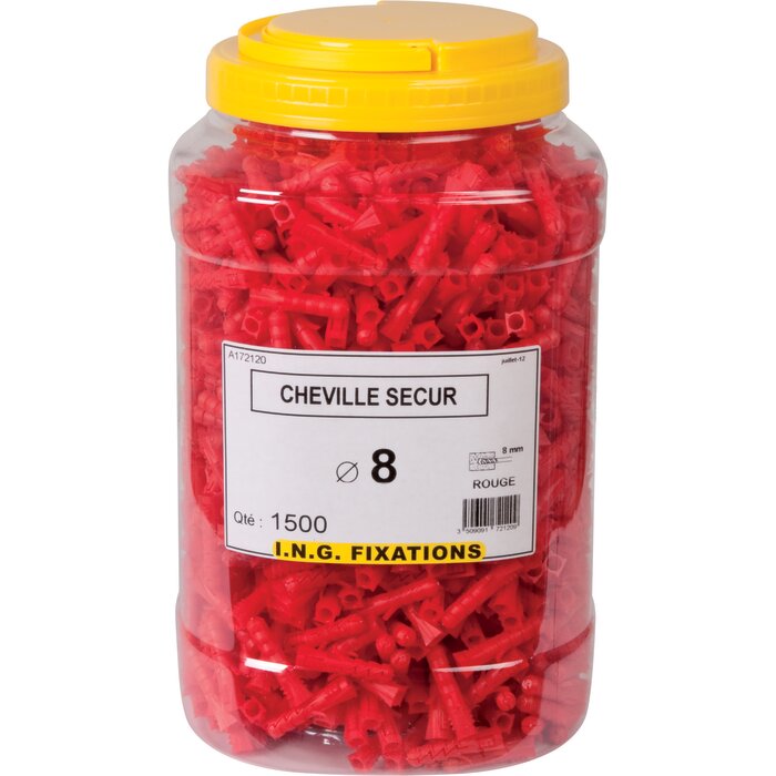 Cheville à expansion rouge à collerette - Ø 8 mm - Secur - Seau de 1500 pièces - ING Fixation-4