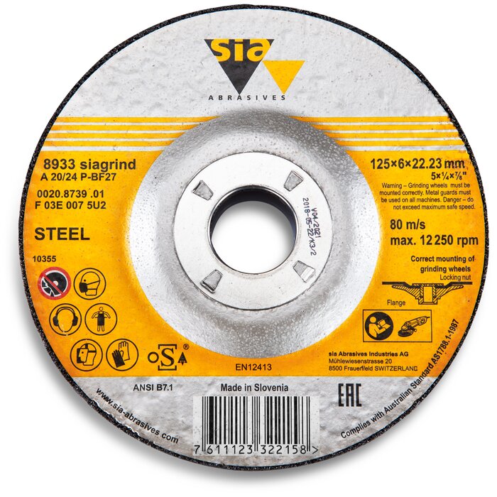 Disque à ébarber – SIA – Siagrind 8933 – Ép.6 mm – Diamètre 125 mm - Oxyde d’alumine