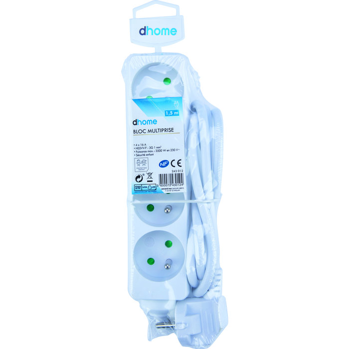 Bloc multiprise standard 3G 1,5 mm² - Avec interrupteur