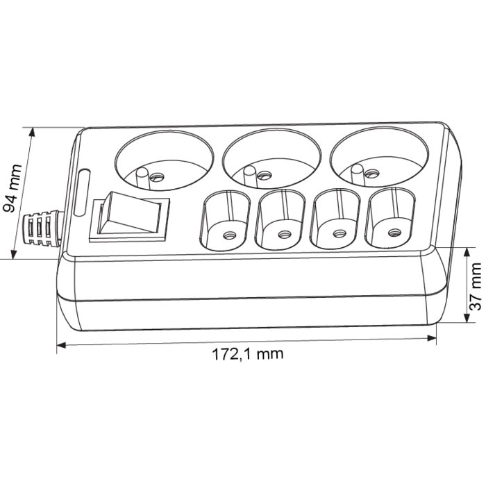 Bloc multiprise - Standard - Dhome - 3 x 2P+T 16 A - 4 x 2P 6 A - Câble 3G1 mm² - L. 1,5 m - Avec interrupteur-1