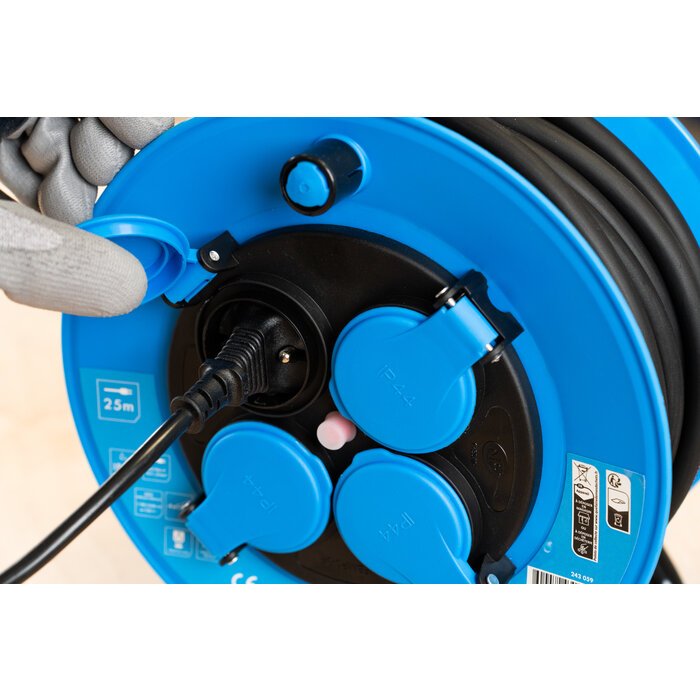 Enrouleur professionnel - Dhome - 4 prises 2P+T avec clapet - Câble H07 RN-F 3G1,5 mm²-12