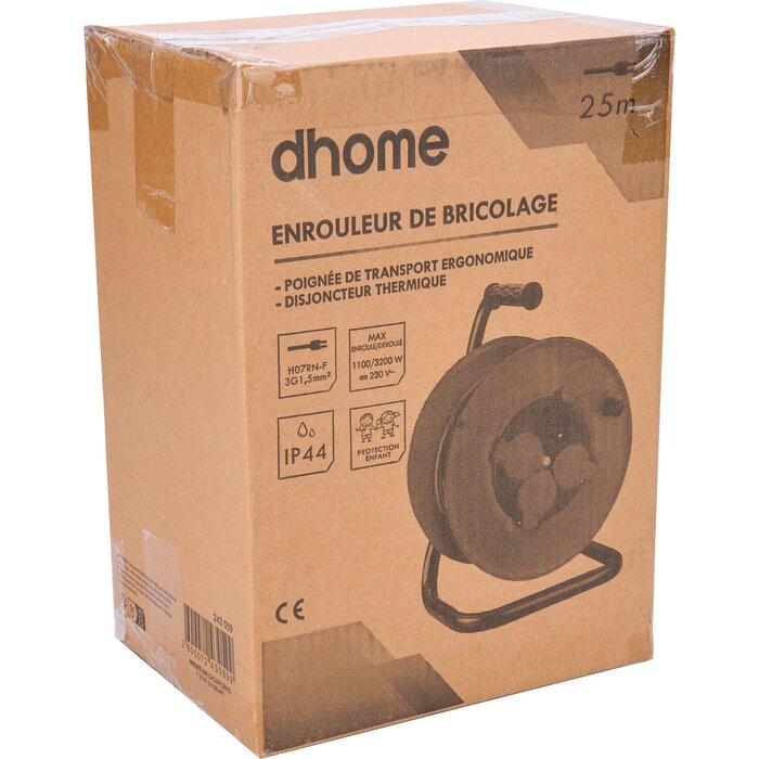 Enrouleur professionnel - Dhome - 4 prises 2P+T avec clapet - Câble H07 RN-F 3G1,5 mm²-8