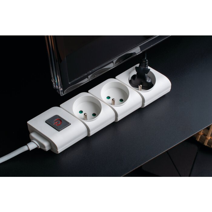 Bloc multiprise - Design - Dhome - 3 x 2P+T - 16 A - Câble 3G1 mm² - L. 1 m - Avec interrupteur - Fiche plate-6