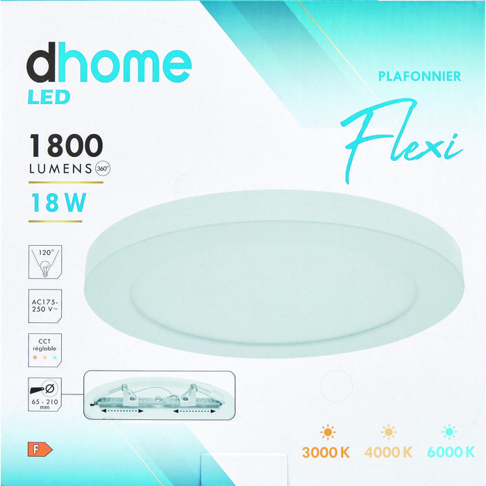 Plafonnier LED - Flexi - Dhome - 18 W - 1800 lm - 3000/4000/6000 K - Ø 225 mm - Fixation Réglable-7