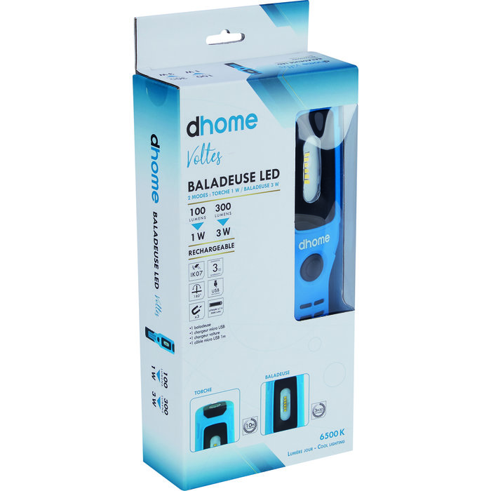Baladeuse LED - Voltes - Dhome - 3 W - 300 lm - 6500 K - Rechargeable-12