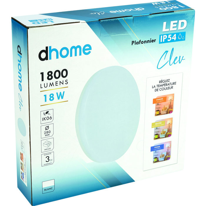 Plafonnier LED - Clev - Dhome - 18 W - 1800 lm - 3000/4000/5700 K - IP54-6