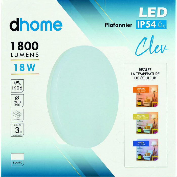 Plafonnier LED - Clev - Dhome - 18 W - 1800 lm - 3000/4000/5700 K - IP54-7
