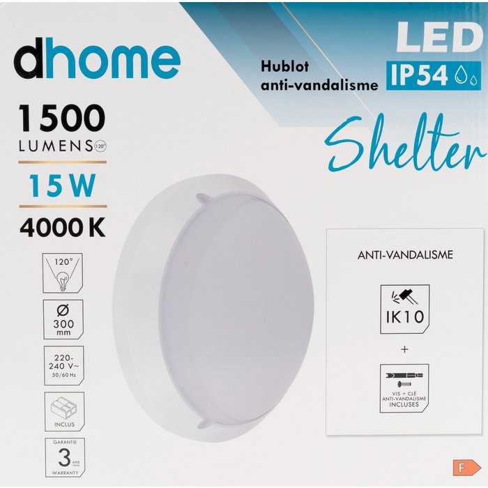Hublot LED Anti-vandalisme - Shelter - Dhome - 15 W - 1500 lm - 4000 K - Blanc-7
