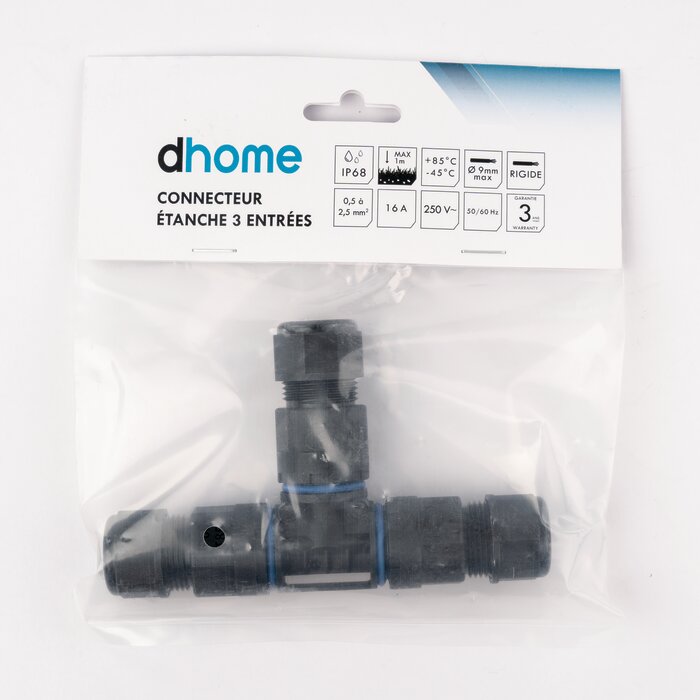 Connecteur électrique étanche - DHOME - Forme en T (3 entrées) - Connexion Auto - IP68-5