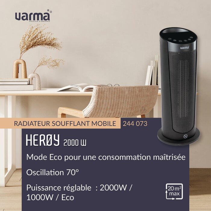 Radiateur soufflant mobile - VARMA - Herøy - 2000 W - Céramique - Avec mode Eco-13
