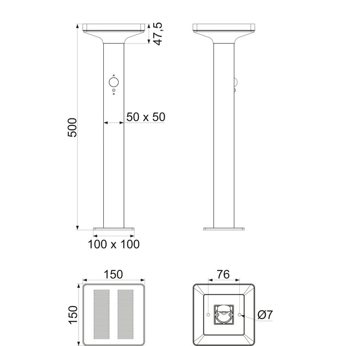 Borne LED solaire de jardin - Lodia - Dhome - H. 50 cm - 600 lm - 3000 K - à détection-1