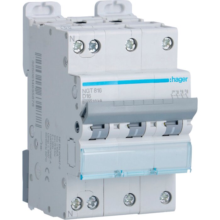 Disjoncteur modulaire tétrapolaire – HAGER – 16A - Courbe D-1