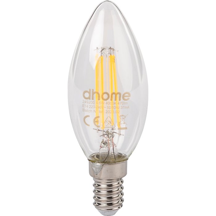 Ampoule LED flamme à filament - Dhome - E14 - 4,5 W - 470 lm - 4000 K - Claire