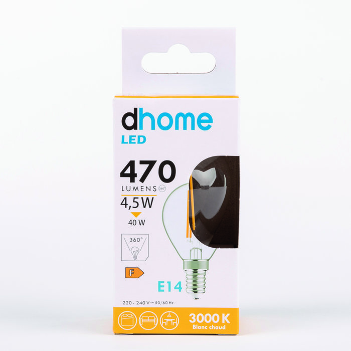 Ampoule LED sphérique à filament - Dhome - E14 - 4,5 W - 470 lm - 3000 K - Claire - Boite-2