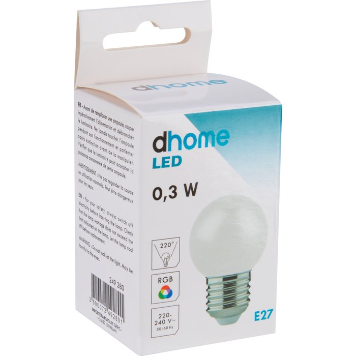 Ampoule LED sphérique - Dhome - E27 - 0,3 W - RGB-2