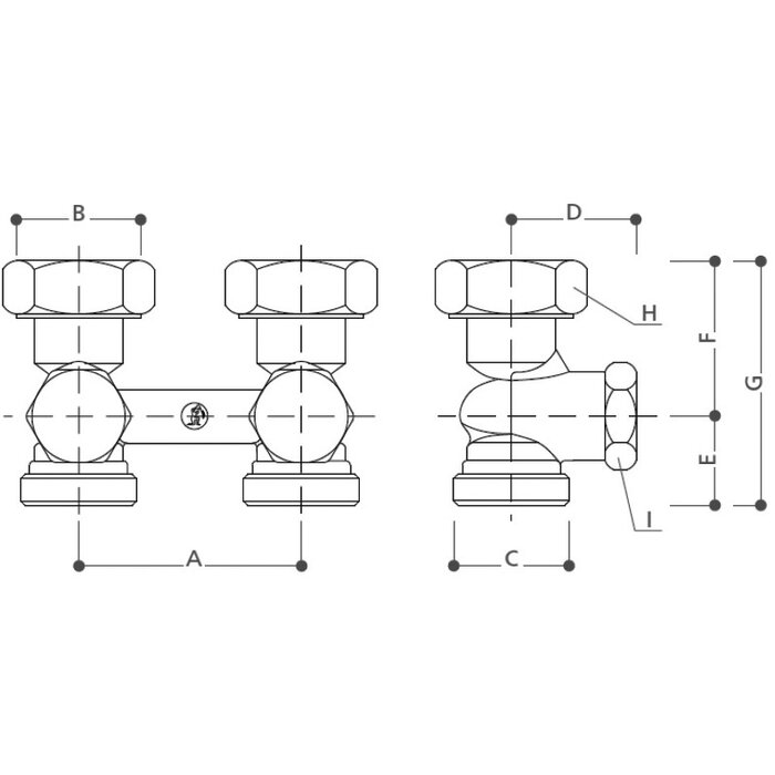 Multiblock droit bitube - Giacomini - Eurocône - 3/4"-2