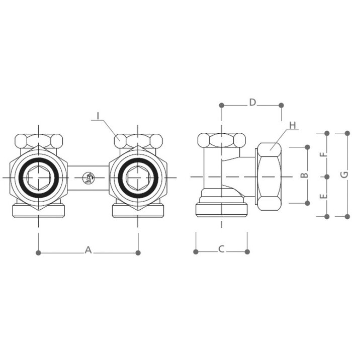 Multiblock équerre bitube - GIACOMINI - Eurocône - 3/4"-3/4"-2