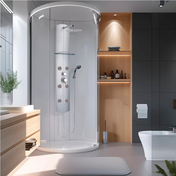 Colonne de douche hydromassante thermostatique - Totem Alu - Valentin - Tête douche ronde ⌀ 25 cm - Douchette 3 jets - Avec tablette-2