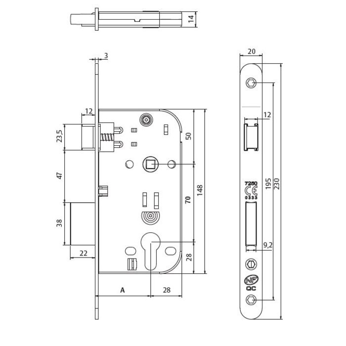 Serrure à mortaiser - Série TM4130 - TESA ASSA ABLOY - Axe 50 mm - A condamnation-1