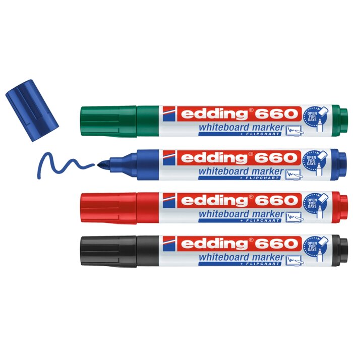 Étui de 4 marqueurs - 660 - EDDING - Pour tableau blanc - Noir, Rouge, Bleu et Vert-1