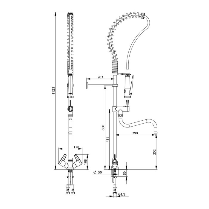 Colonne mélangeur monotrou - Presto Chef - PRESTO - Avec douchette et bec de remplissage - Débit 26 l/min -1
