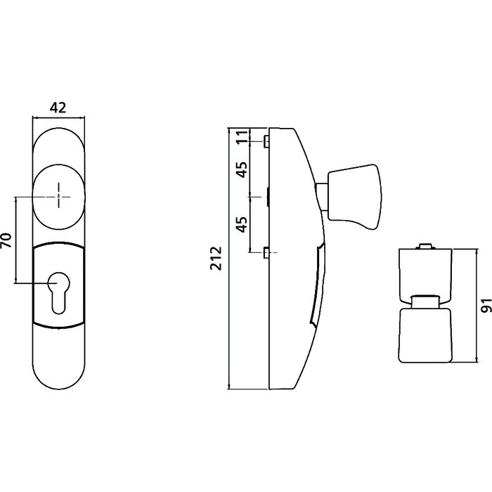 Module extérieur - JPM - Pour fermeture anti-panique - Bouton fixe pour 1/2 profilé européen -1