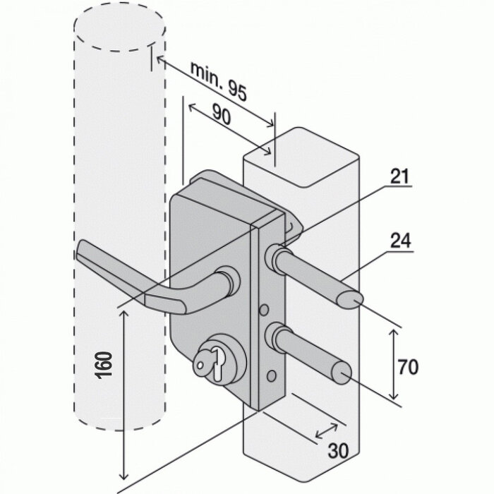 Serrure de portail en applique argent - LOCINOX - LCKX - Clé I - Axe à 30 mm - Profil 40 à 60 mm -1