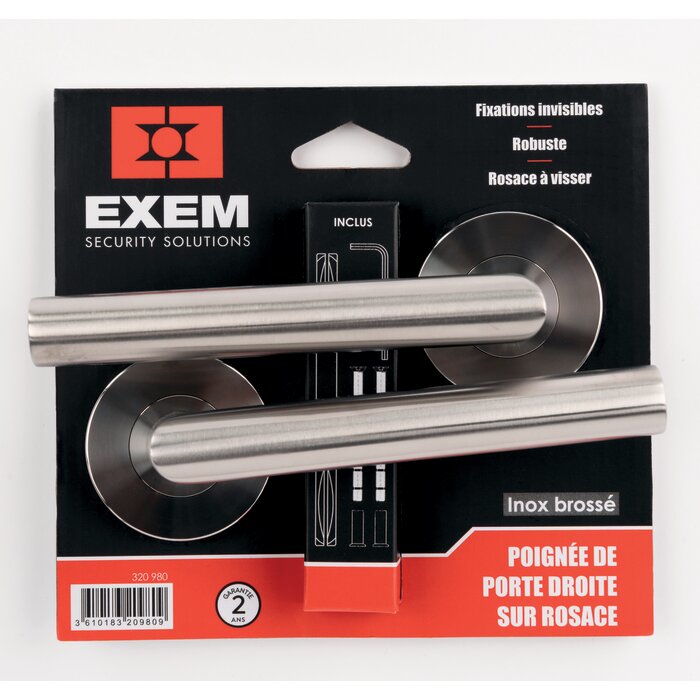 Poignée de porte sur rosace - Exem - Droite - Inox brossé-2