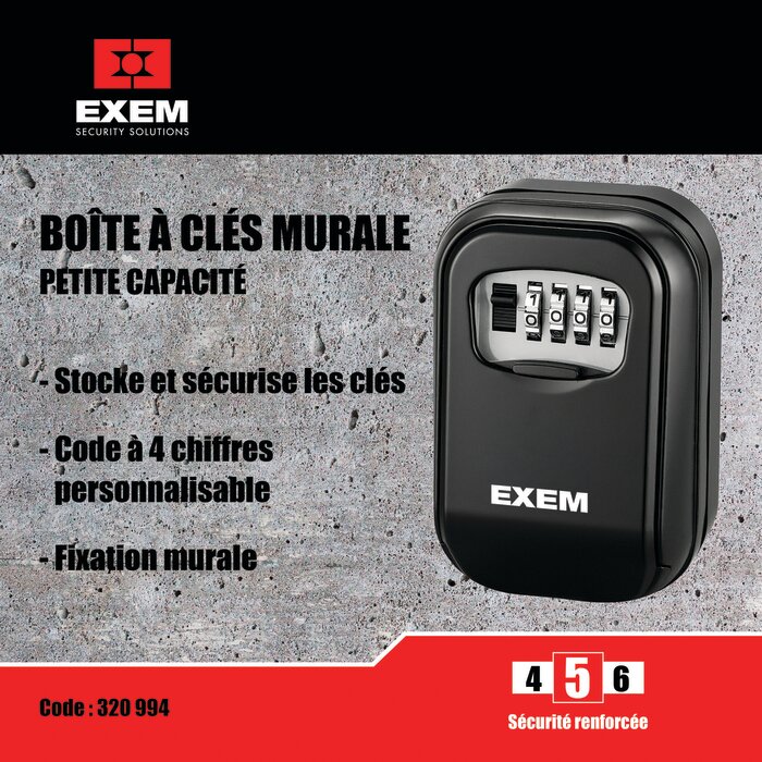 Boîte à clés murale - EXEM - À combinaison mécanique 4 molettes - Petit modèle - Noir-8