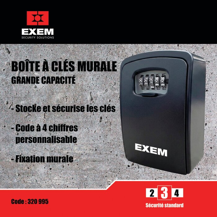 Boîte à clés murale - EXEM - À combinaison mécanique 4 molettes - Grand modèle - Noir-7