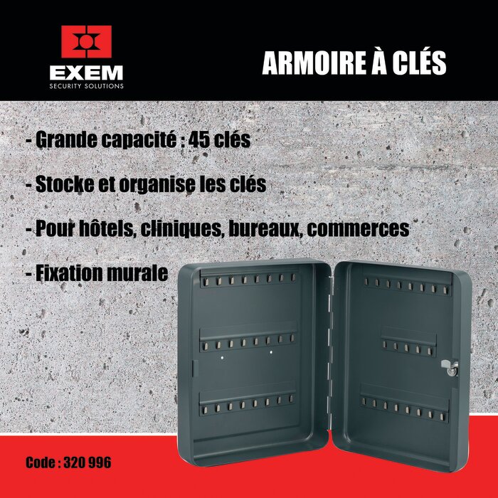Armoire à clés - EXEM - Capacité 45 clés - Fixation murale - Gris anthracite RAL 7016-6