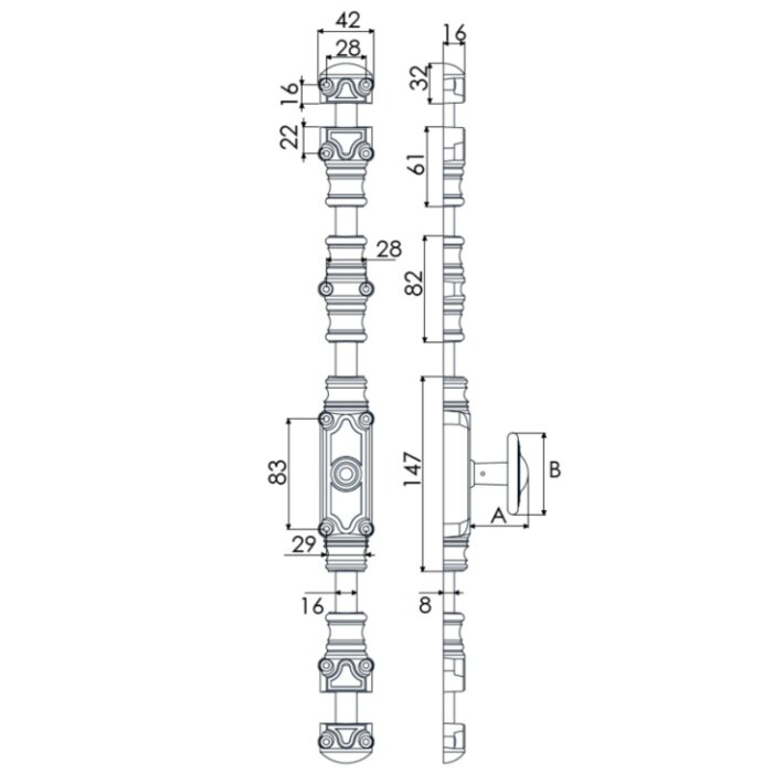 Crémone à bouton – JARDINIER MASSARD – RY59/02 – Fonte - Gris appret-1