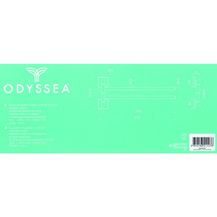 Porte-serviette Hestia - Odyssea - 2 barres mobiles-6