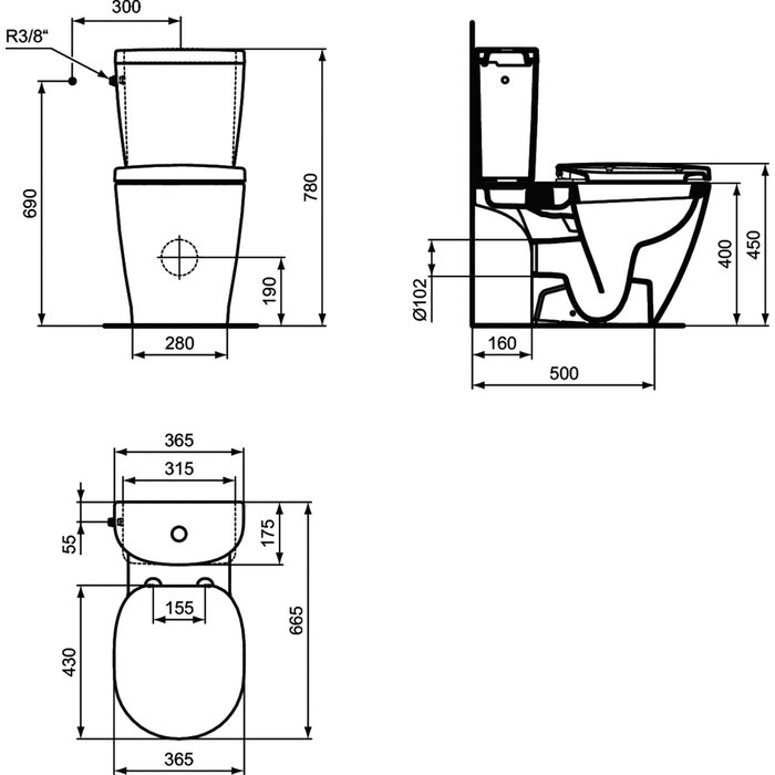 Pack WC - Connect Arc - IDEAL STANDARD - Sortie horizontale - Réservoir 3/6 L -1