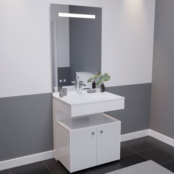 Ensemble meuble salle de bain PMR – CREAZUR - Vasque 80cm - Miroir LED-2