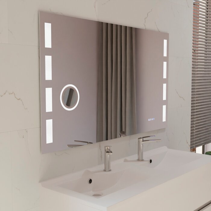 Ensemble meuble de salle de bain PMR - CREAZUR - Meuble + double vasque + miroir LED - 120 cm – Blanc-1