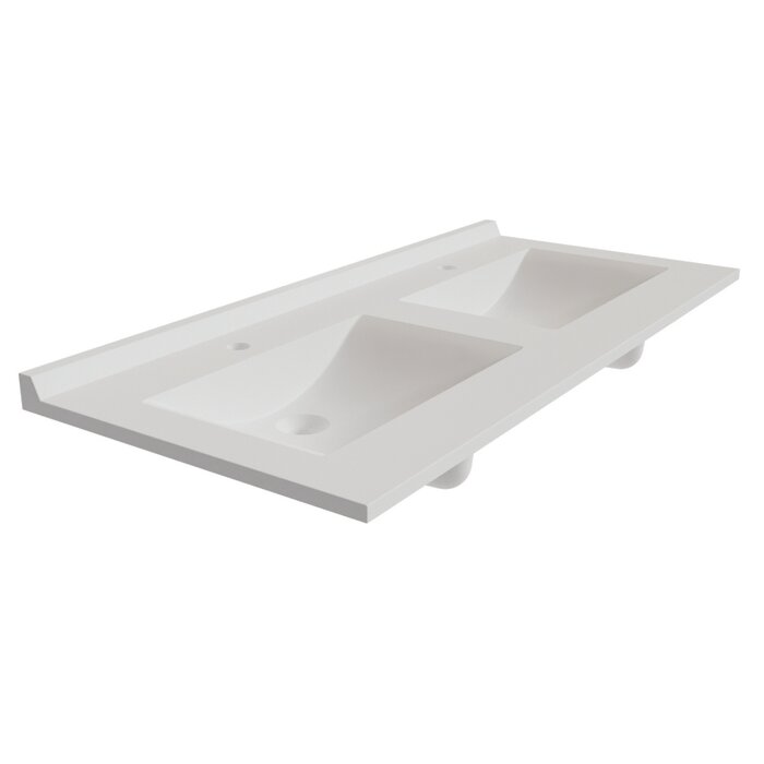 Ensemble meuble de salle de bain PMR - CREAZUR - Meuble + double vasque + miroir LED - 120 cm – Blanc-2
