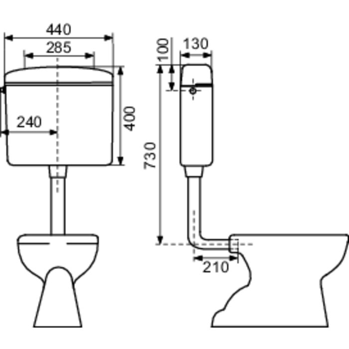 Réservoir WC - REGI SUPER - Regiplast - Simple débit - Semi-bas - Interrompable-1