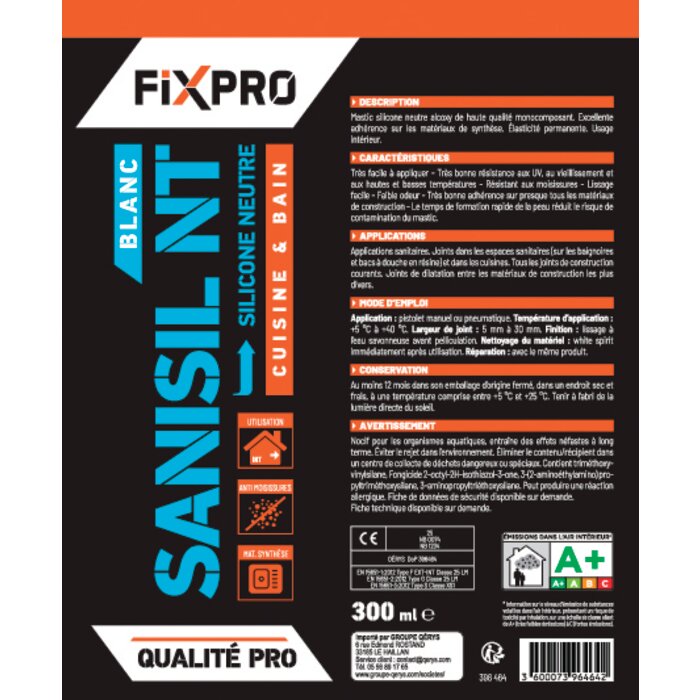 Mastic silicone neutre - FIXPRO - Sanisil NT-7