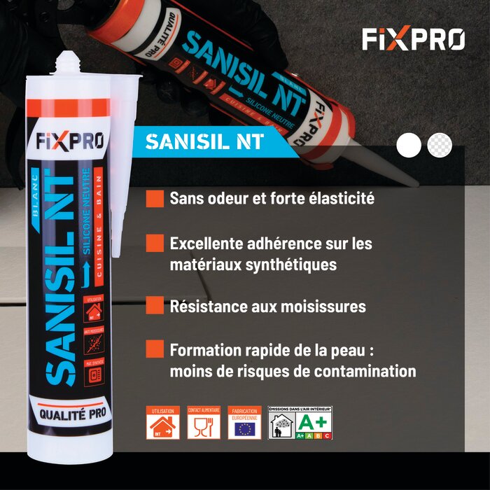 Mastic silicone neutre - FIXPRO - Sanisil NT-8