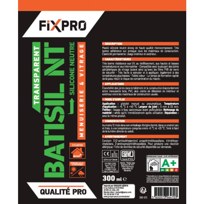 Mastic silicone neutre - FIXPRO - Batisil NT -5