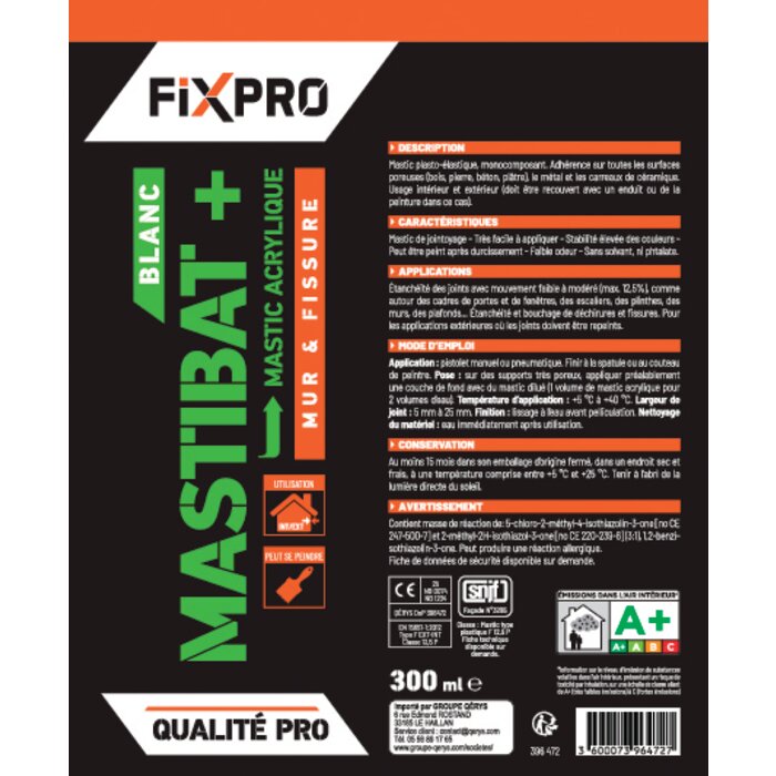 Mastic monocomposant acrylique - Mastibat + - Fixpro-7