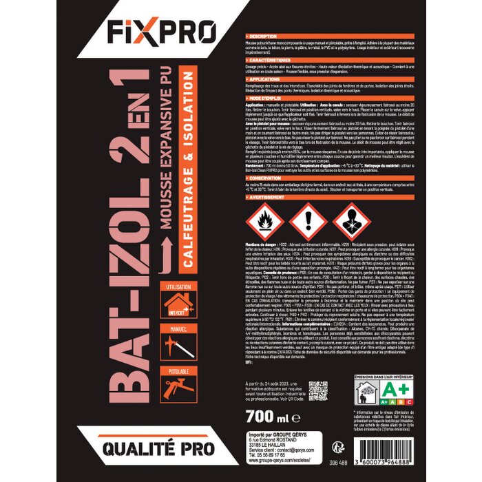 Mousse polyuréthane - FIXPRO - Bati-zol 2 en 1-4