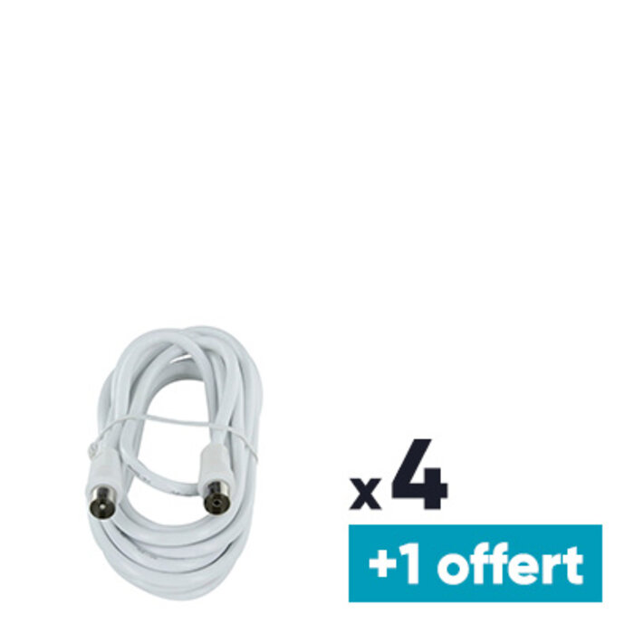 Lot de 4 + 1 OFFERT prolongateurs coaxial Dhome - Mâle / Femelle - Diamètre 9,52 mm - Longueur 3 m