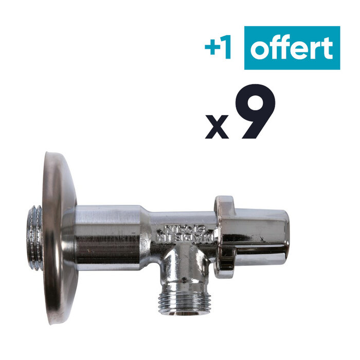 Lot de 9 +  OFFERT robinets d'arrêt équerre - Mâle - Filetage 3/8"-2